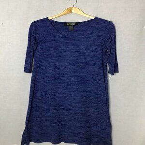 Pure Essence Womens Solid Blue V-Neck Short Sleeve MIDI T-Shirt Dress‎ Size Med